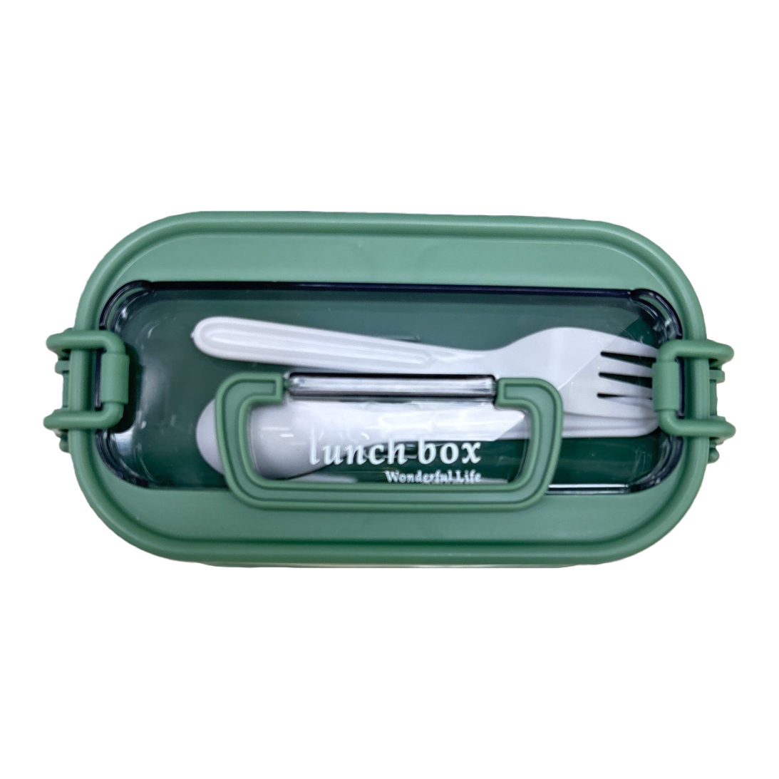 The green bento box is made of food-grade PP material with a sealing ring to prevent leakage and can be heated in the microwave Item Picture