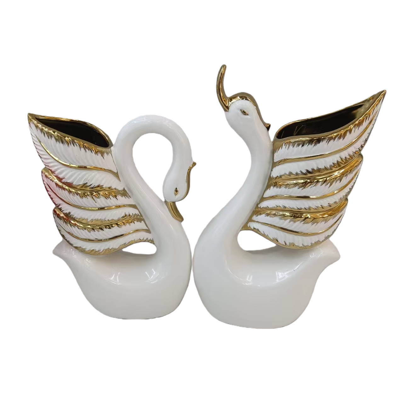 A white ceramic swan-shaped vase for home living room decoration Item Picture