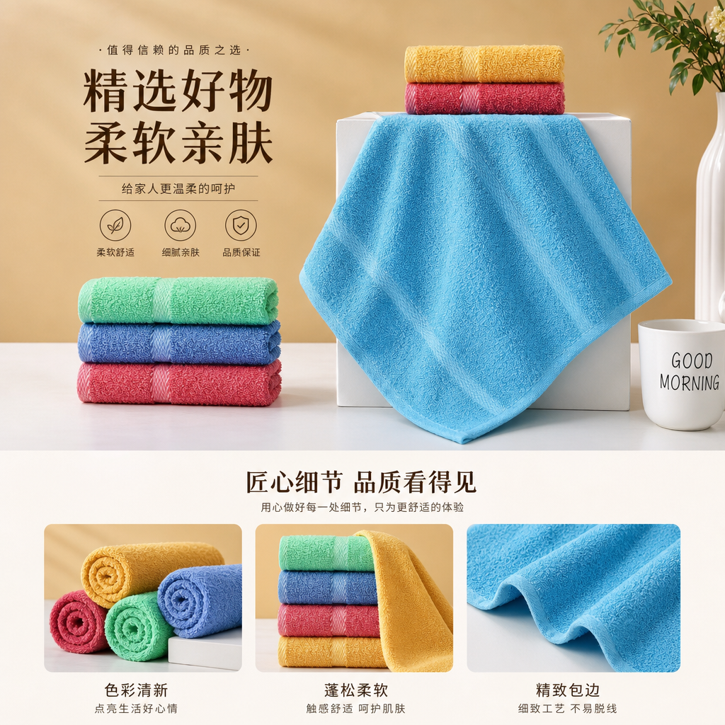 彩色毛巾 柔软吸水速干家用浴室毛巾详情1