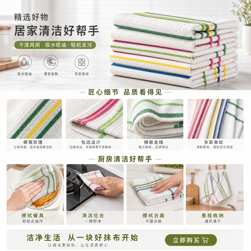 彩色格纹纯棉毛巾 30x60cm 吸水速干柔软亲肤家用浴室详情1
