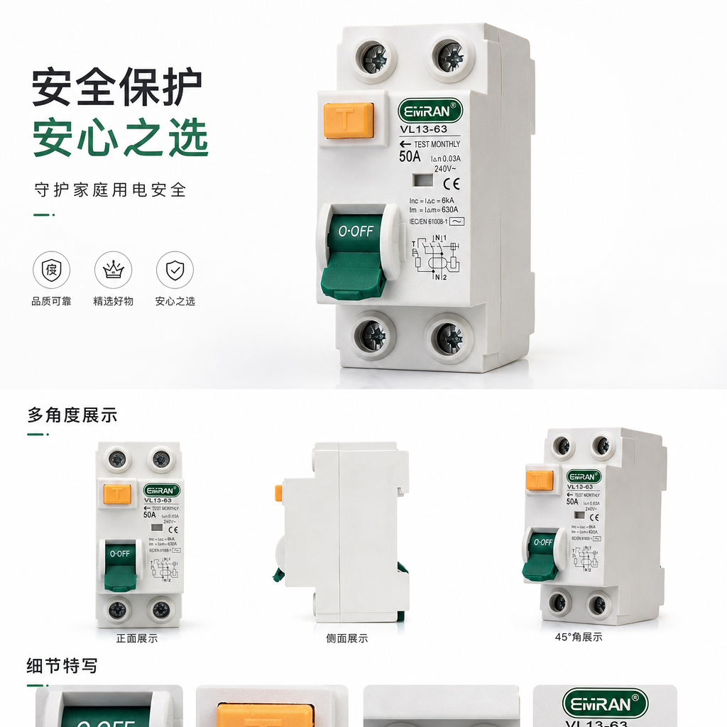 德力西漏电保护器 40A 2P 家用浴室厨房专用防漏电断路器详情1