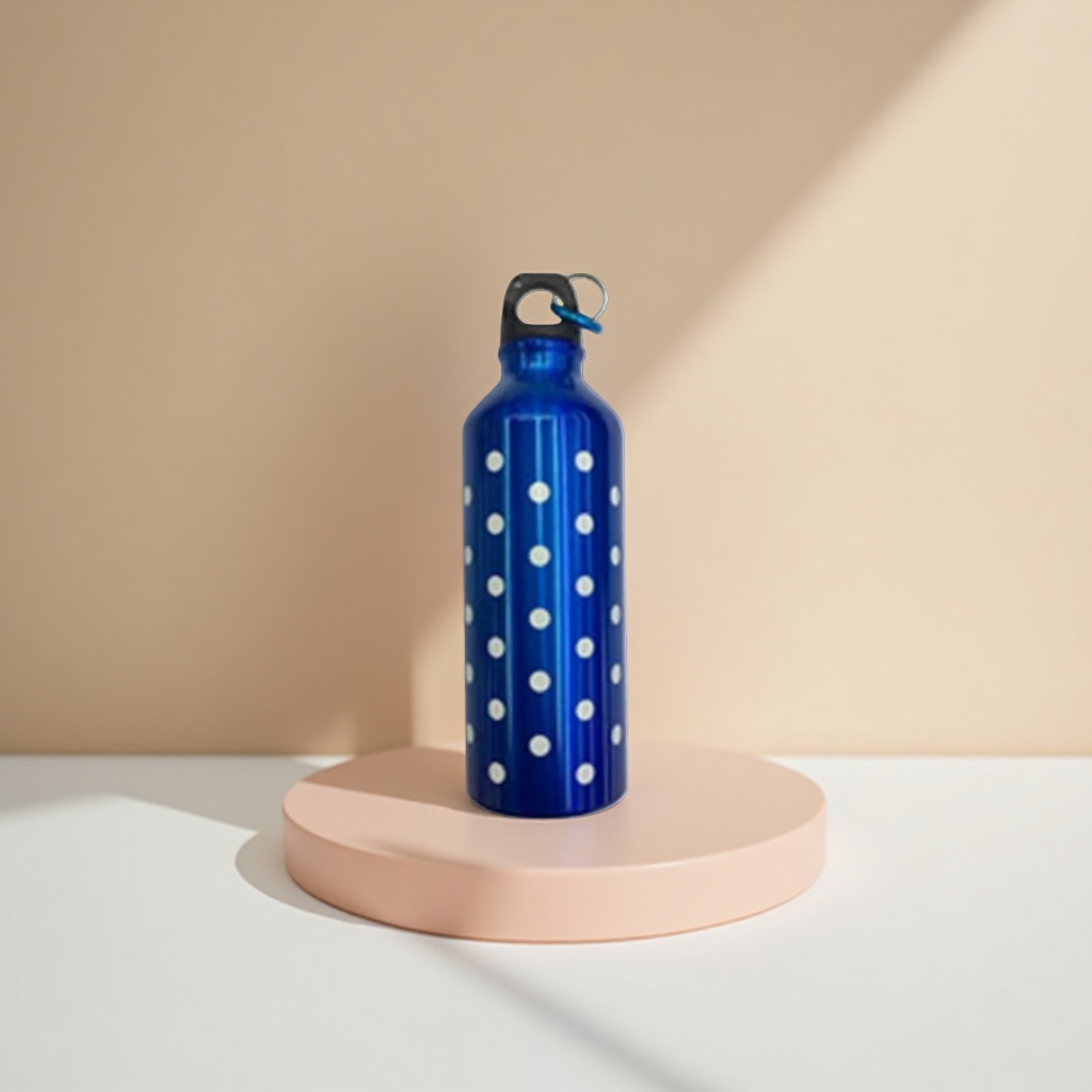 Blue portable sports water bottle with white dots, thickened leak-proof design Specification image