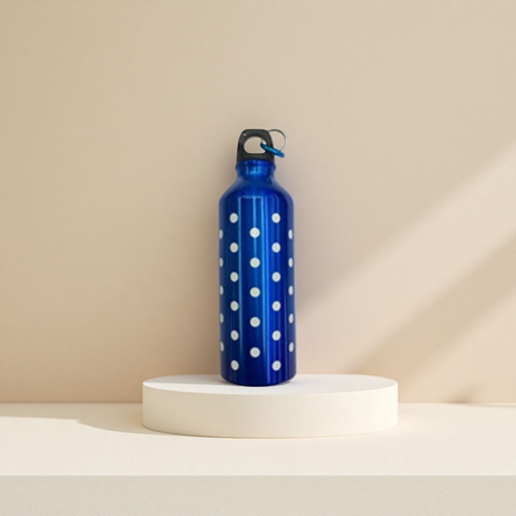 Blue portable sports water bottle with white dots, thickened leak-proof design details Picture