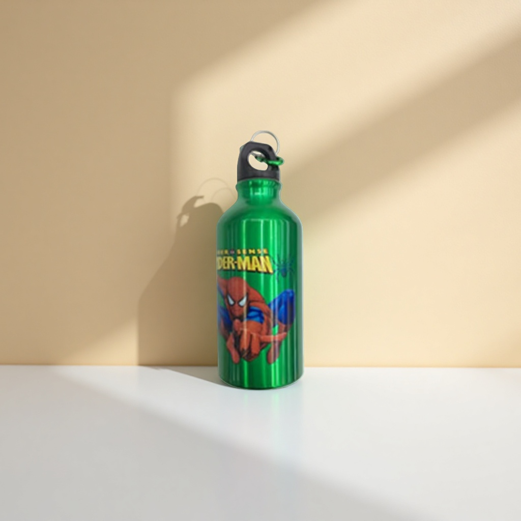 The portable children's insulated water bottle with Spider-Man pattern green is safe, non-toxic and leak-proof details Picture