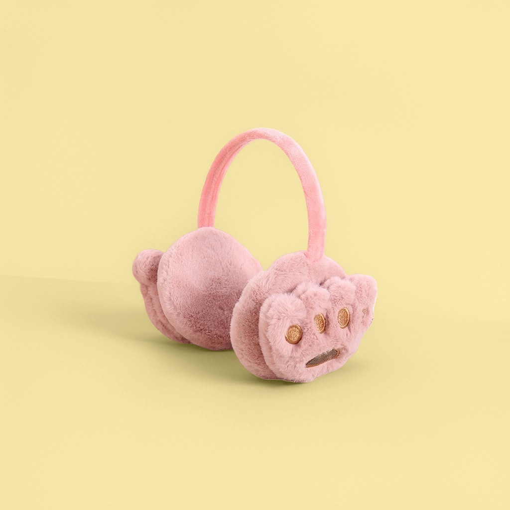 粉色毛绒猫耳造型耳罩 保暖防寒可爱少女风