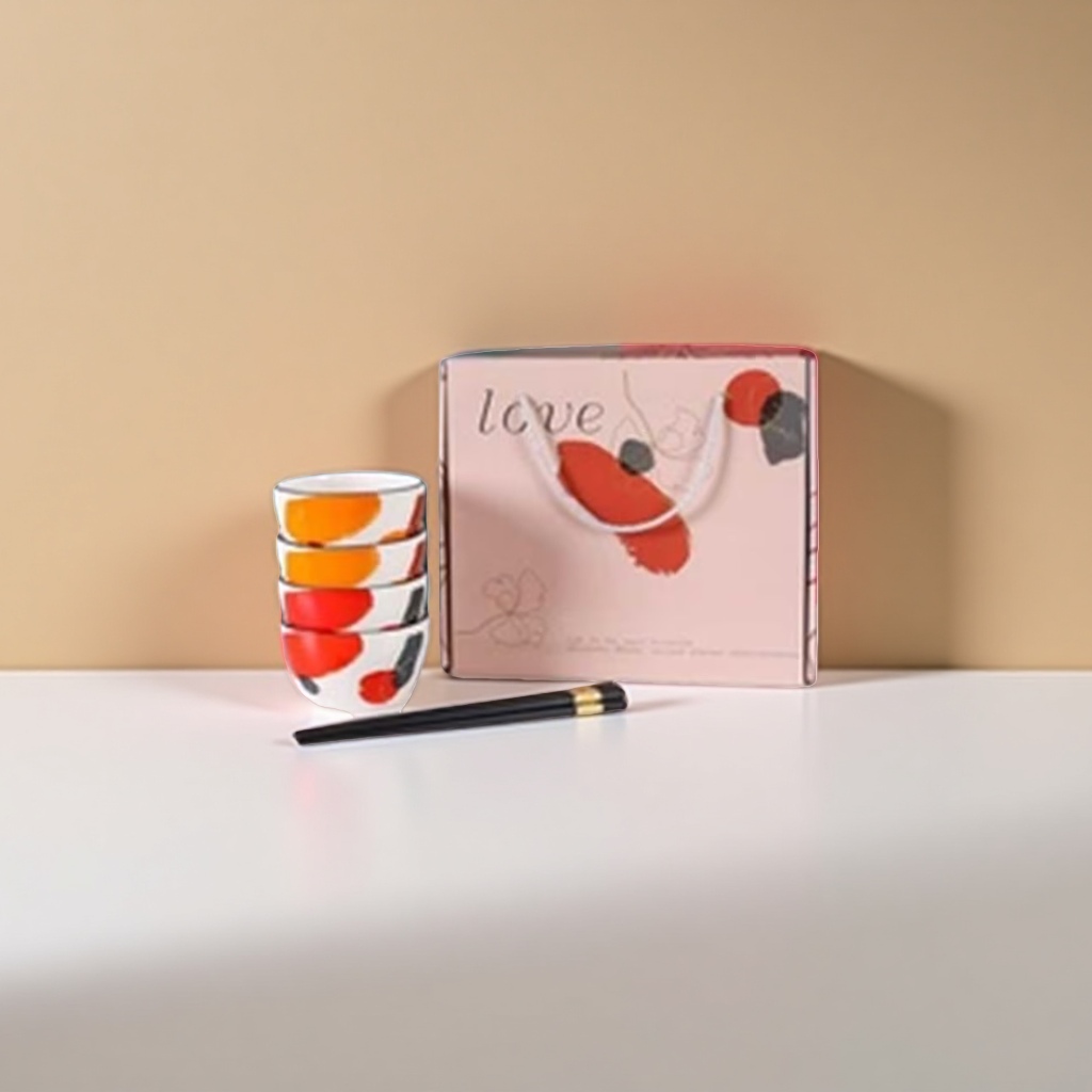 Tableware set: Bowl and chopsticks - A simple home ceramic bowl and chopsticks combination set details Picture