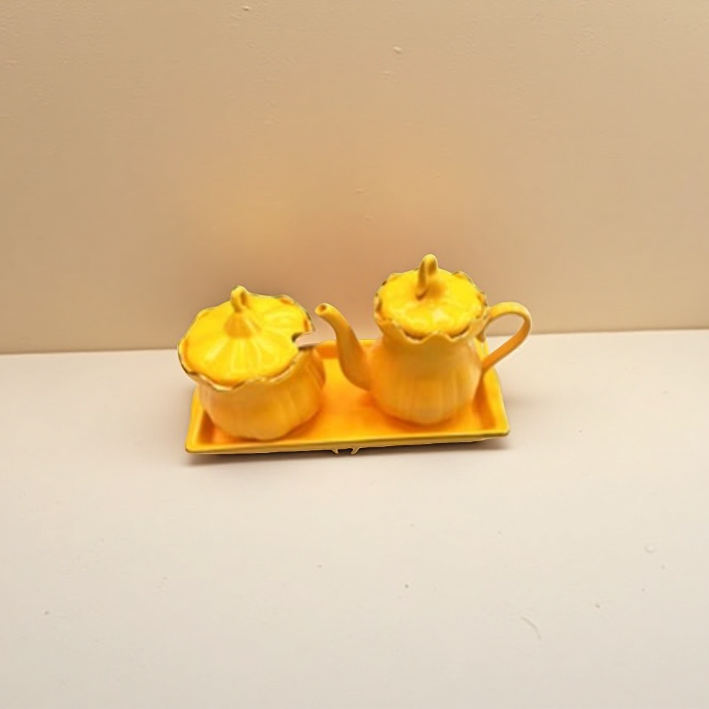 A cute and creative yellow pumpkin-shaped ceramic tea set for home use, featuring a combination of teapots and cups details Picture