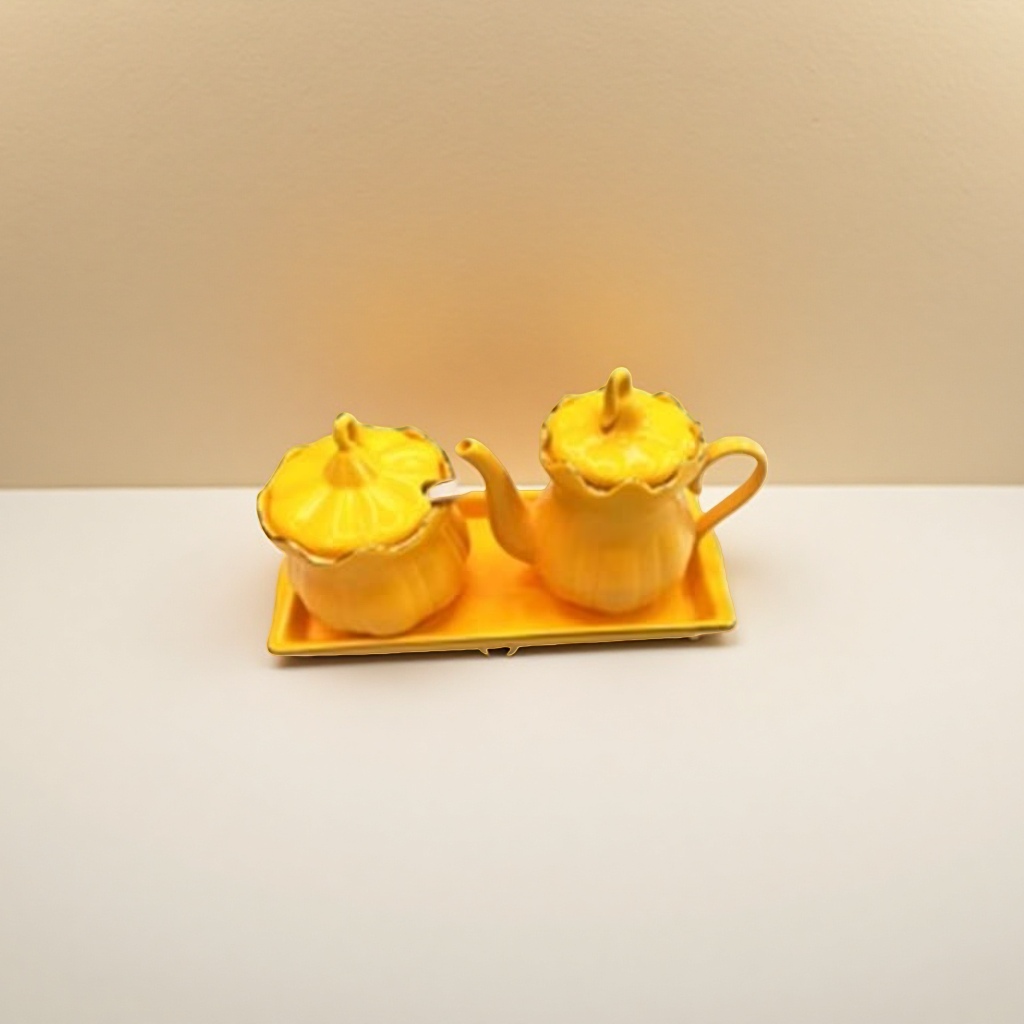 A cute and creative yellow pumpkin-shaped ceramic tea set for home use, featuring a combination of teapots and cups Specification image