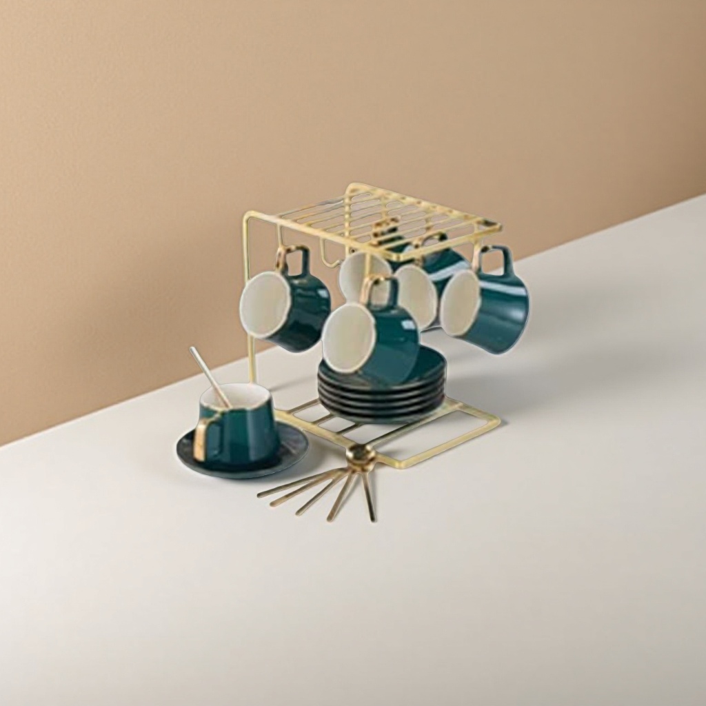 Gold metal cup holder con tazas y platos set de café y té hogar soporte de almacenamiento Application Scenario