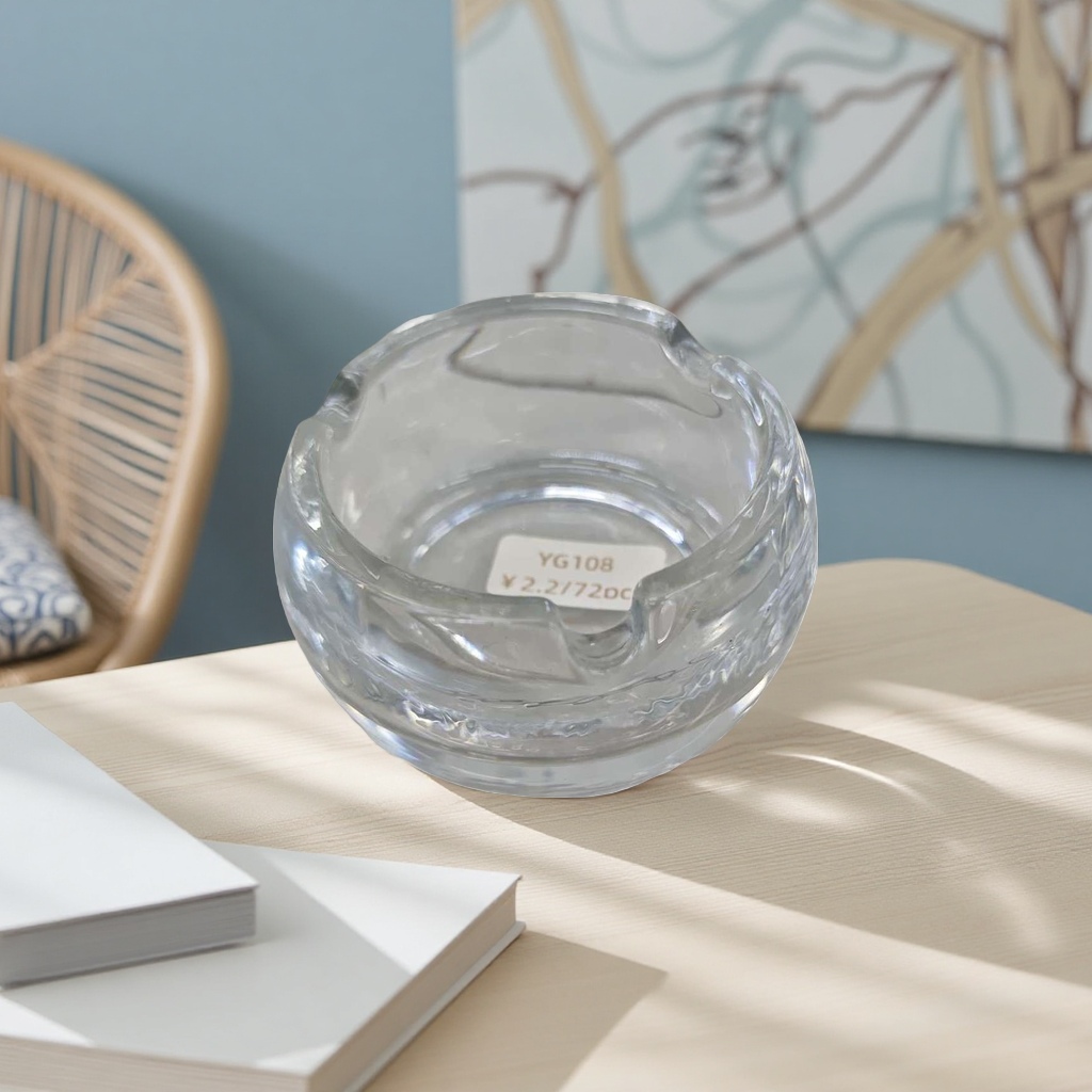 Transparent glass ashtray, large-capacity household anti-overflow desktop storage type