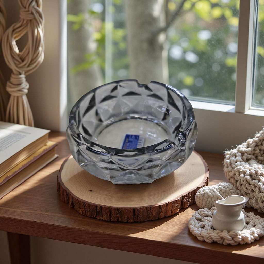 High-transparency glass ashtray for office and household use, heat-resistant and anti-scald desktop storage details Picture