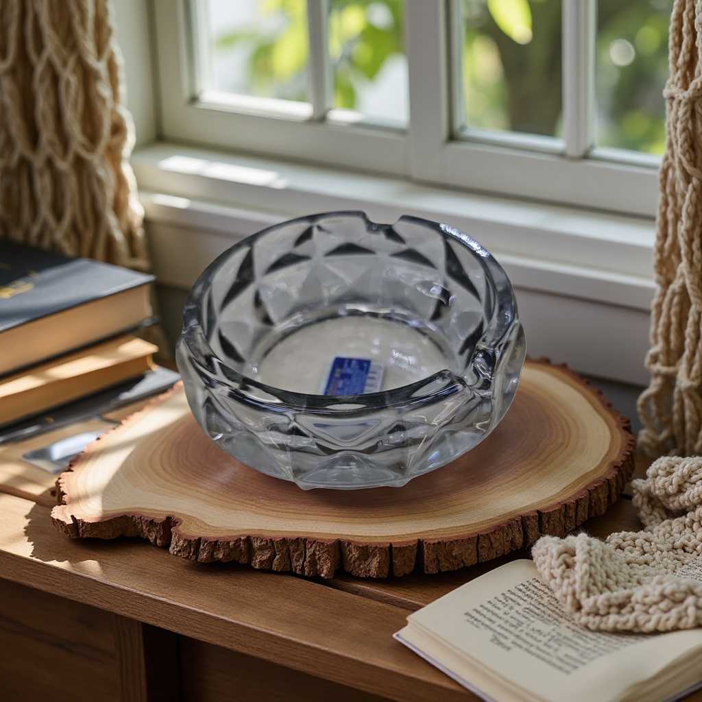 High-transparency glass ashtray for office and household use, heat-resistant and anti-scald desktop storage Application Scenario