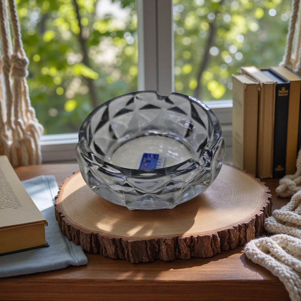 High-transparency glass ashtray for office and household use, heat-resistant and anti-scald desktop storage Specification image