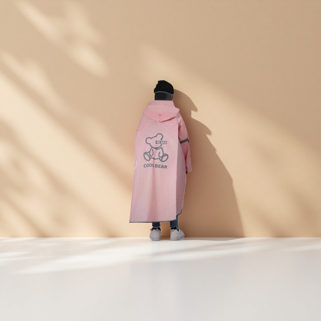 Rosa impermeable para niños dibujos animados oso patrón COOL BEAR back style Specification image
