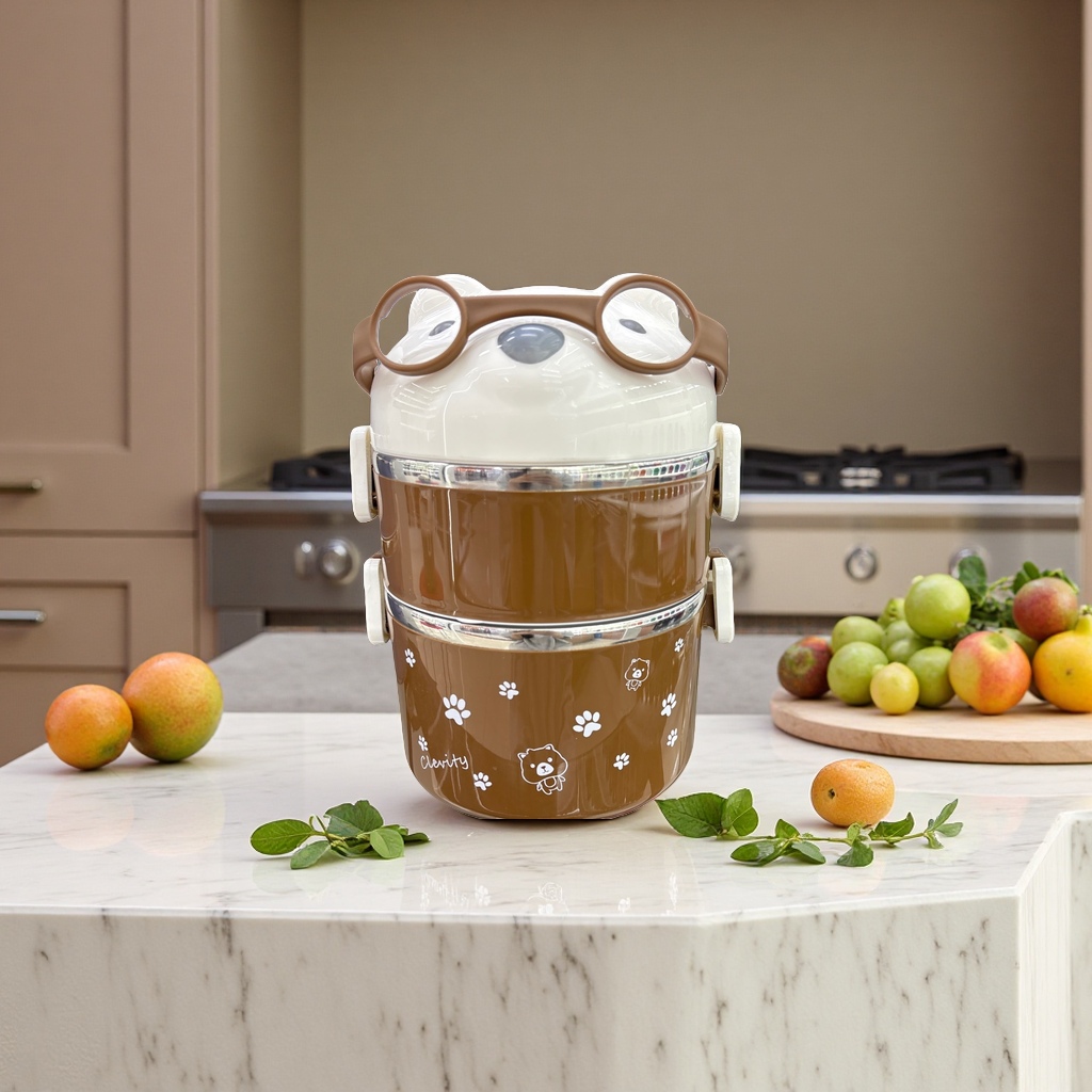 Cute cartoon bear-shaped bento box, children's lunch box, leak-proof sealed lunch box, and food preservation box