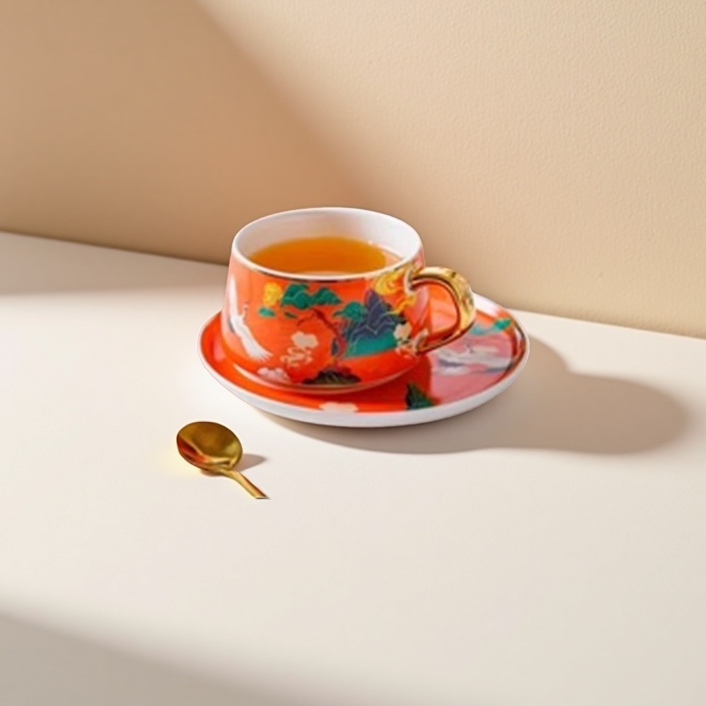 红色花纹茶杯+茶杯产品图