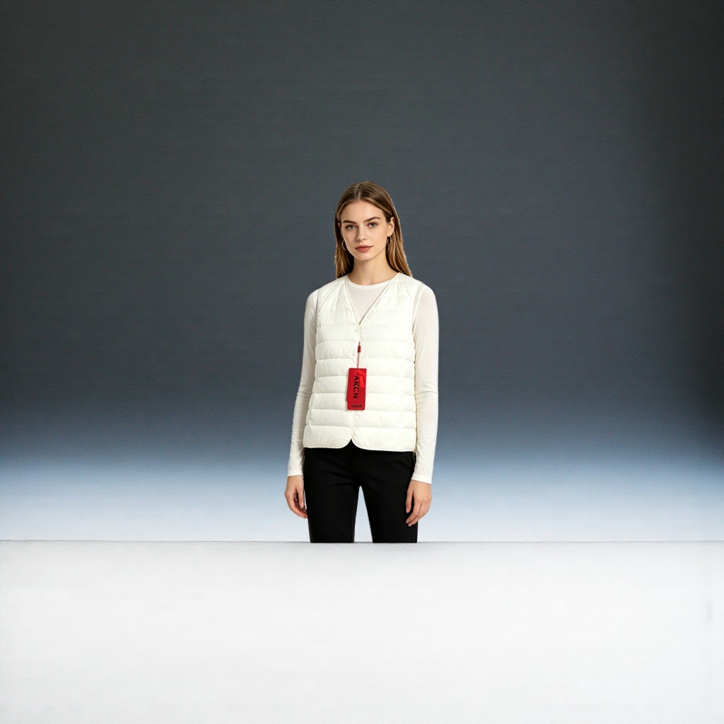 Pink, black, grey and white down vest model display hanger universal style details Picture