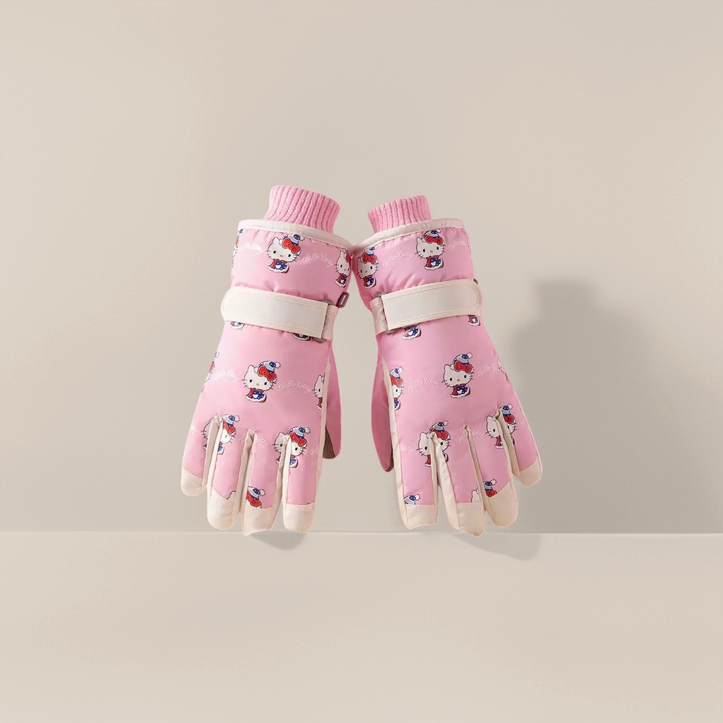 粉色Hello Kitty图案保暖手套 女士秋冬防寒针织手套