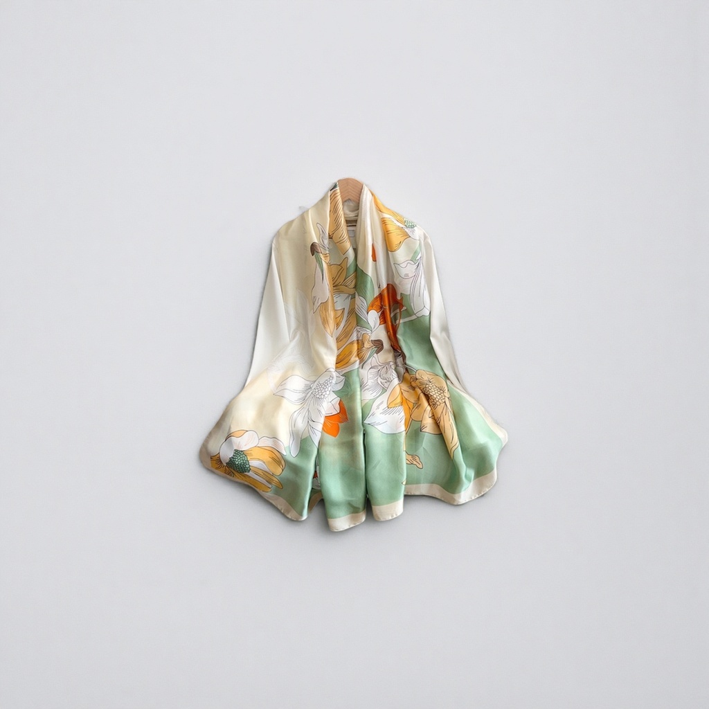 Floral pattern silk small square scarf 90cmx90cm, suitable for both spring and summer scarves and shawls Application Scenario