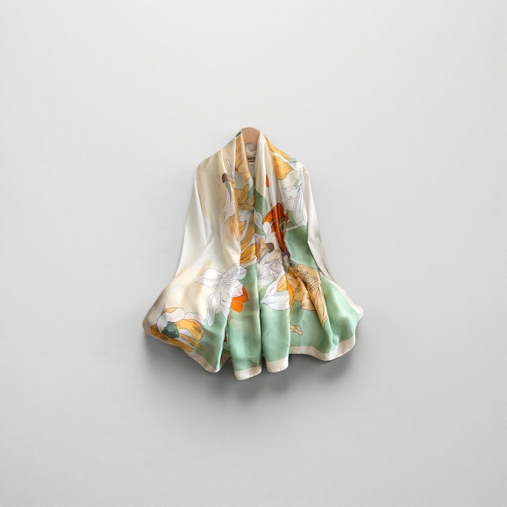 Floral pattern silk small square scarf 90cmx90cm, suitable for both spring and summer scarves and shawls details Picture