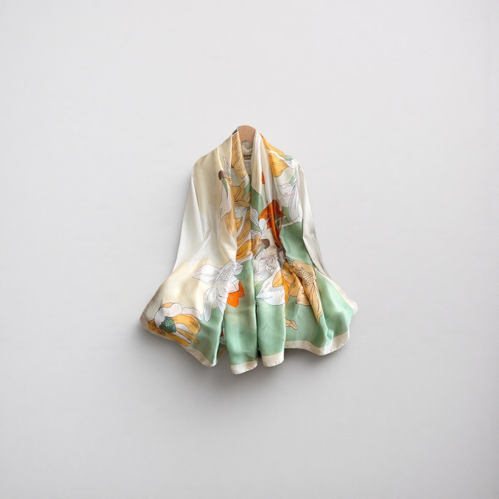 Floral pattern silk small square scarf 90cmx90cm, suitable for both spring and summer scarves and shawls Specification image