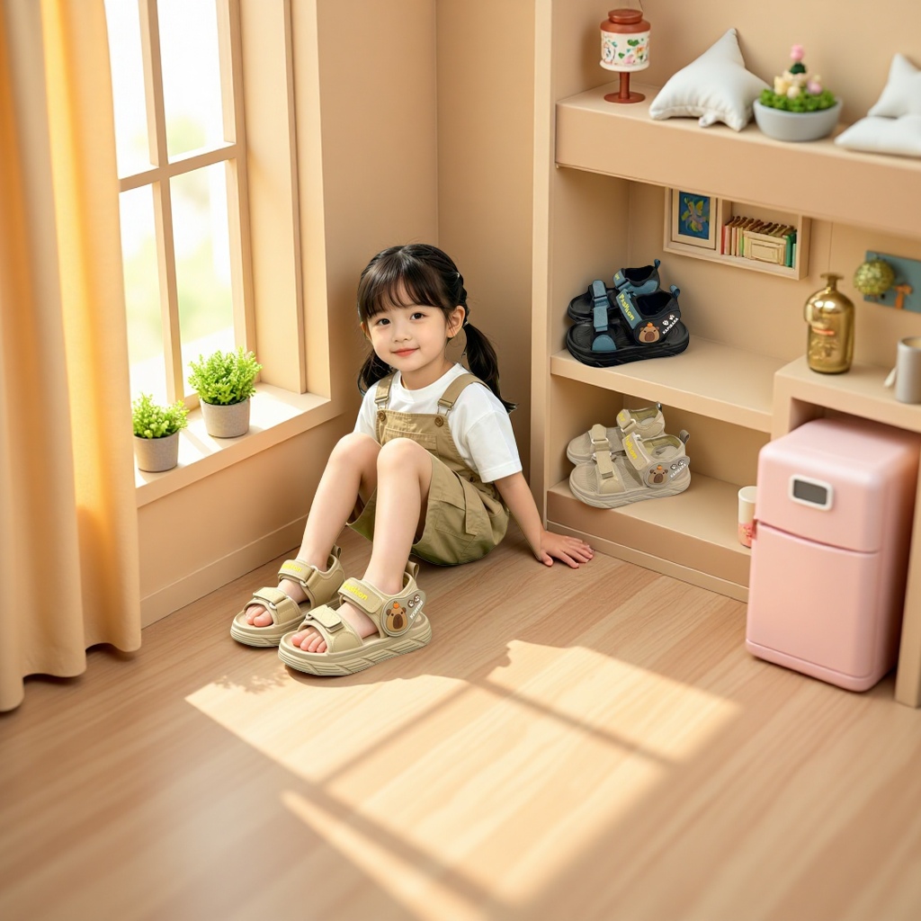 Summer breathable, anti-slip and soft-soled walking shoes for little girls details Picture