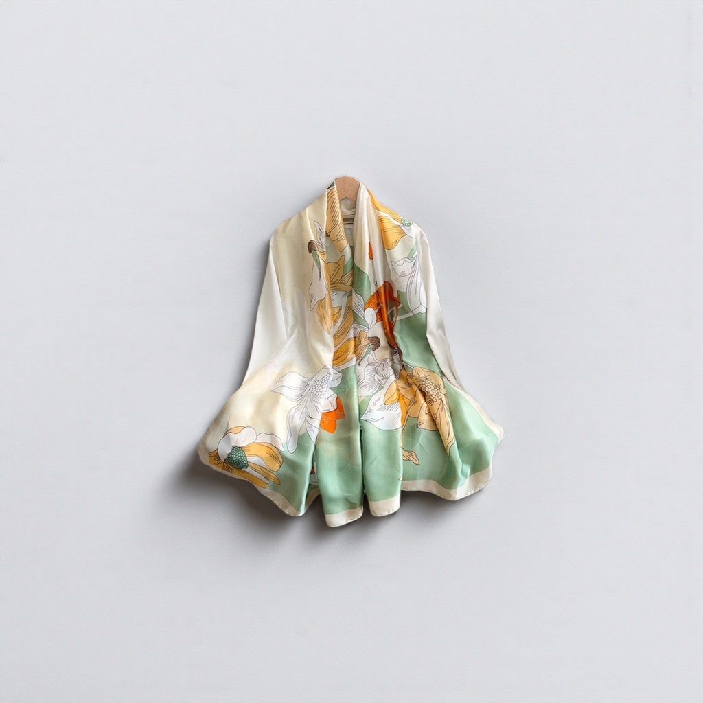 Floral pattern mulberry silk square, 90cmx90cm, suitable for both spring and summer scarves and shawls