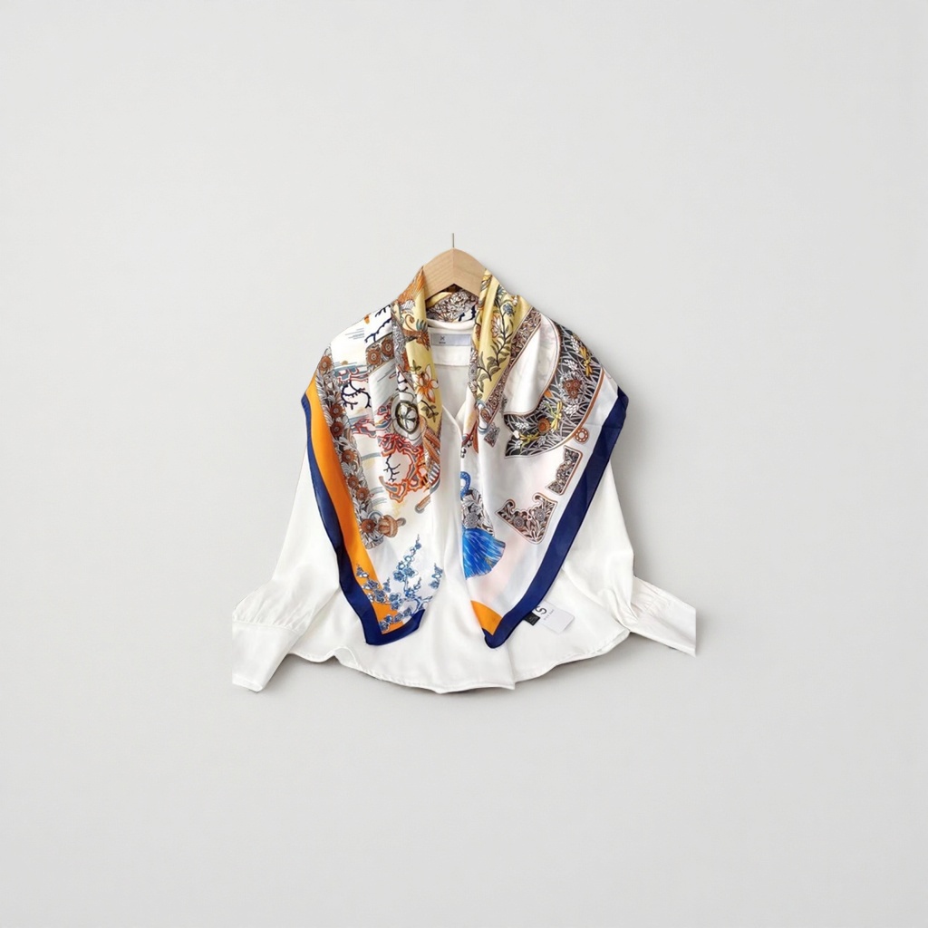 This thin printed silk scarf for women in spring and summer is light, breathable and a versatile accessory Application Scenario