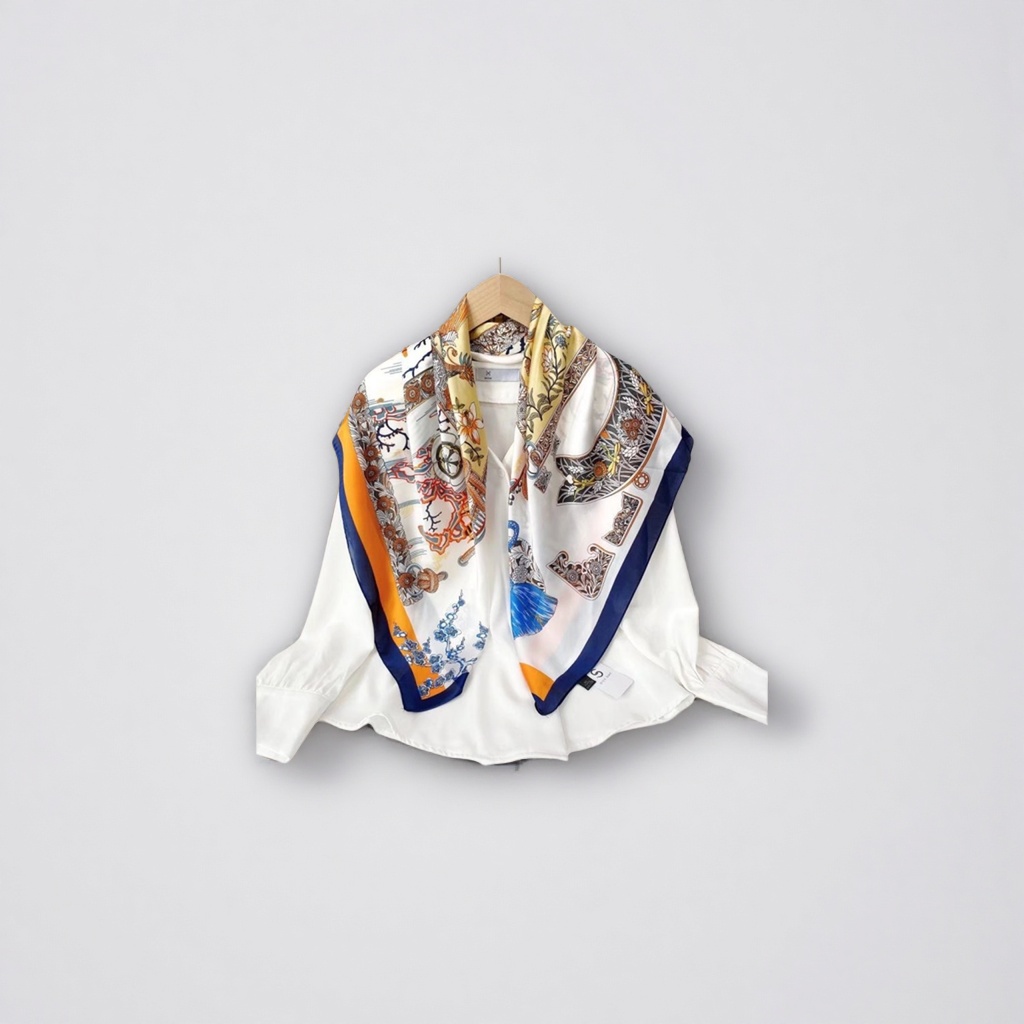 This thin printed silk scarf for women in spring and summer is light, breathable and a versatile accessory Specification image