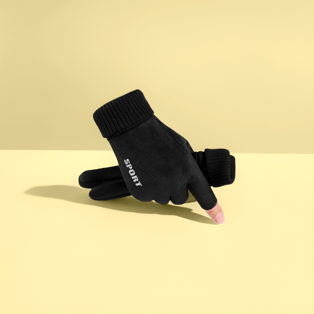 The black sports gloves are breathable, anti-slip, thickened and warm, suitable for both men and women details Picture