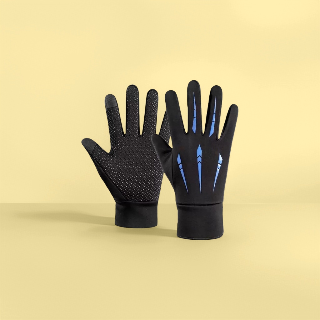 Black sports gloves made of high-elasticity Lycra fabric with a seamless fit, specially designed for training ski gloves details Picture