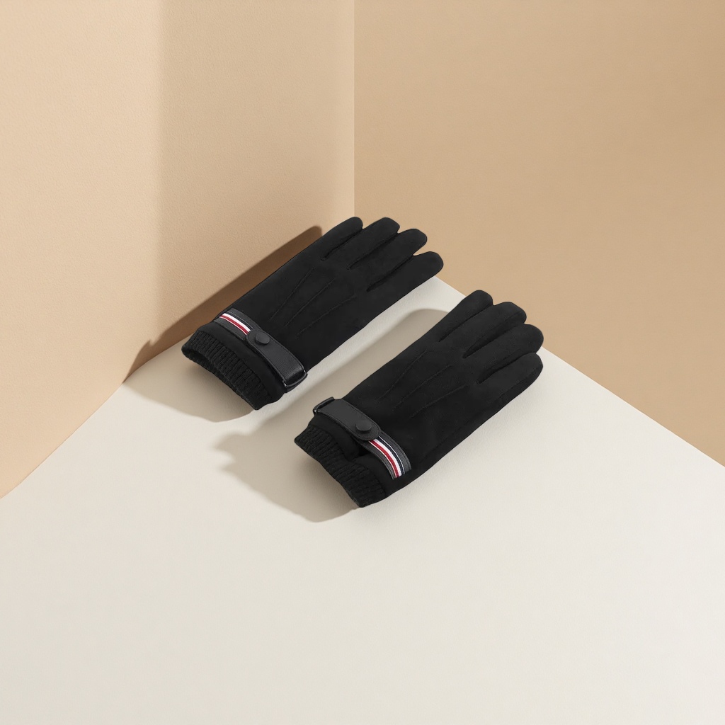 Black thickened warm gloves for both men and women, anti-slip and wear-resistant, suitable for winter cycling and outdoor work