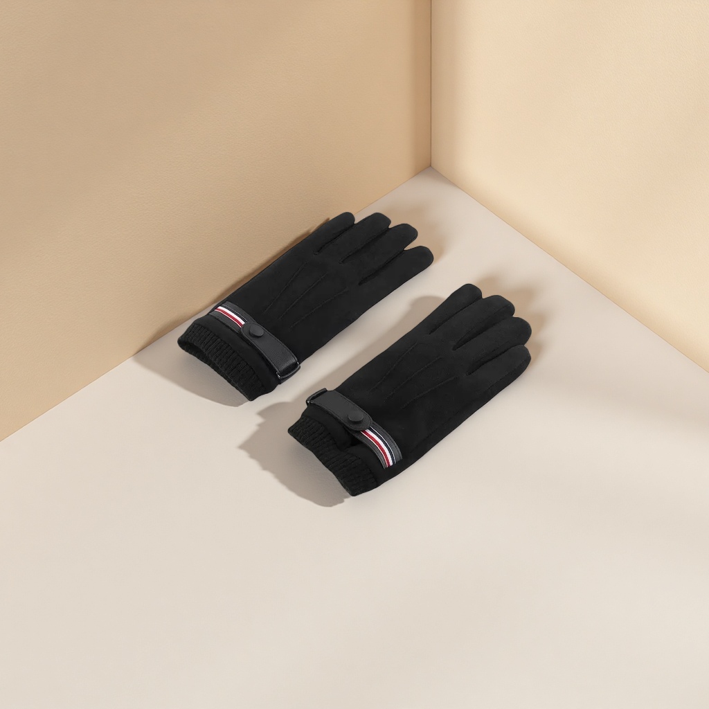Black thickened warm gloves for both men and women, anti-slip and wear-resistant, suitable for winter cycling and outdoor work details Picture