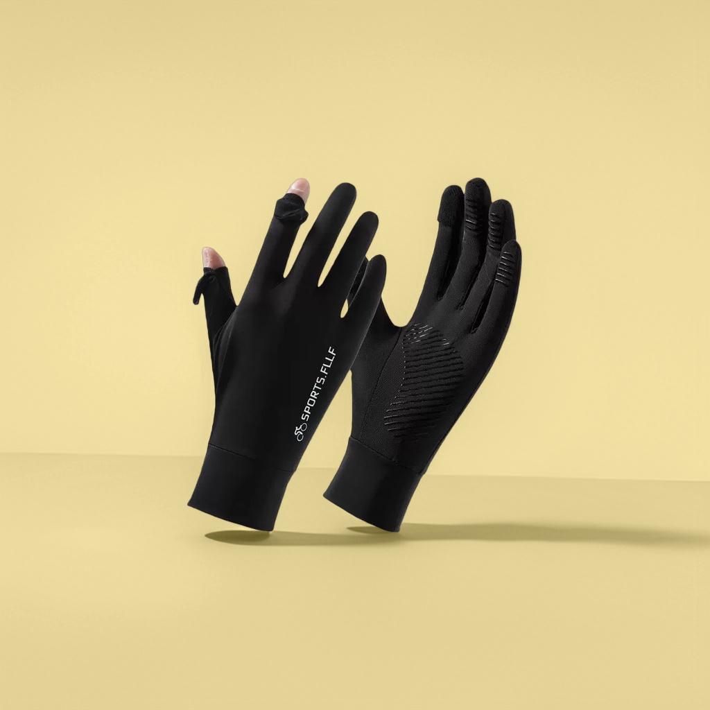 Black sports gloves made of high-elasticity Lycra fabric with breathable mesh on the back of the hand are suitable for both men and women for fitness and cycling