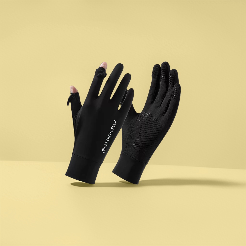 Black sports gloves made of high-elasticity Lycra fabric with breathable mesh on the back of the hand are suitable for both men and women for fitness and cycling details Picture