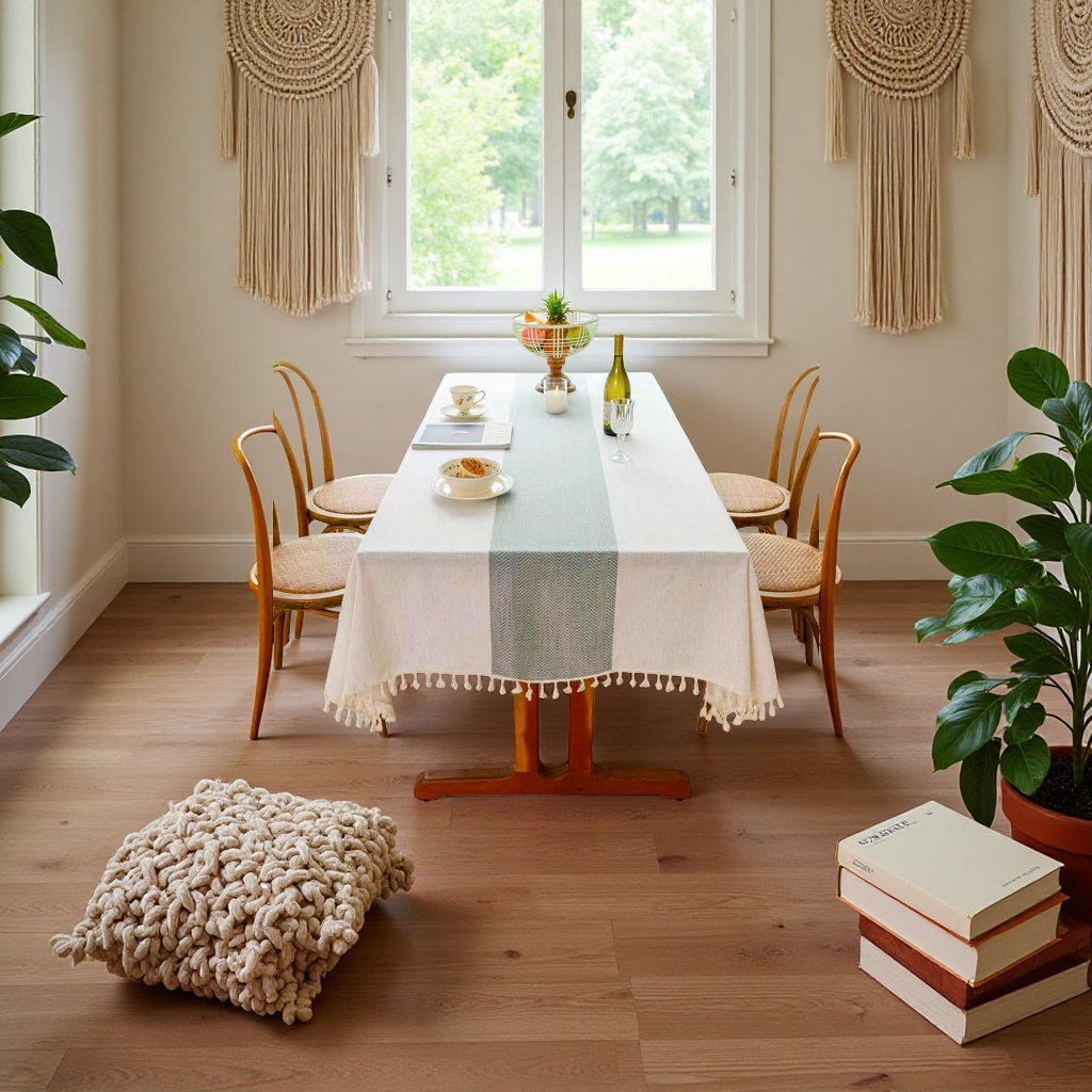 The pure cotton embroidered tablecloth is simple and suitable for round and square dining tables details Picture