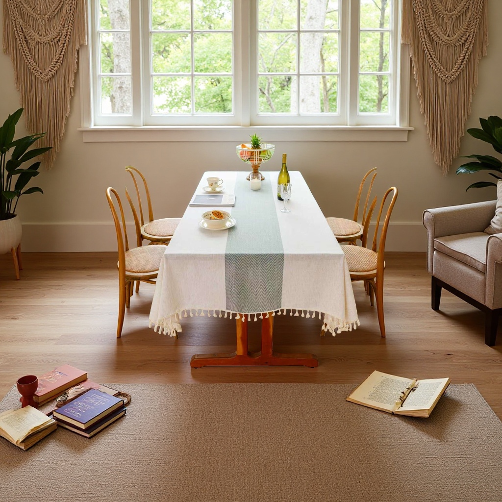 The pure cotton embroidered tablecloth is simple and suitable for round and square dining tables Specification image