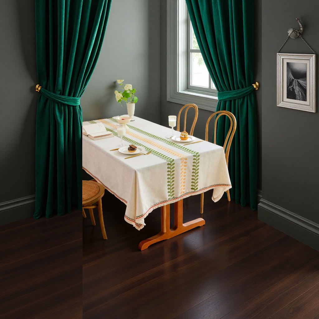 Thickened polyester and linen embroidered tablecloth, high-end heavy industry embroidered fabric, imitation linen tablecloth, coffee table fabric, square tablecloth cover fabric details Picture