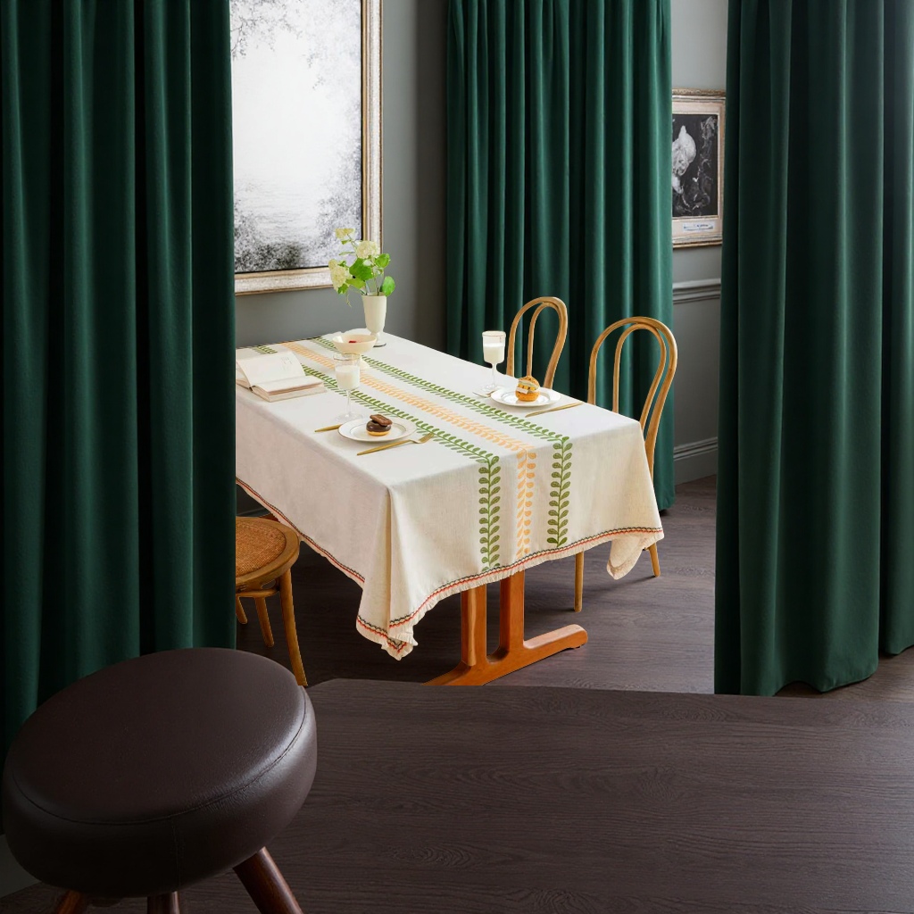 Thickened polyester and linen embroidered tablecloth, high-end heavy industry embroidered fabric, imitation linen tablecloth, coffee table fabric, square tablecloth cover fabric Application Scenario