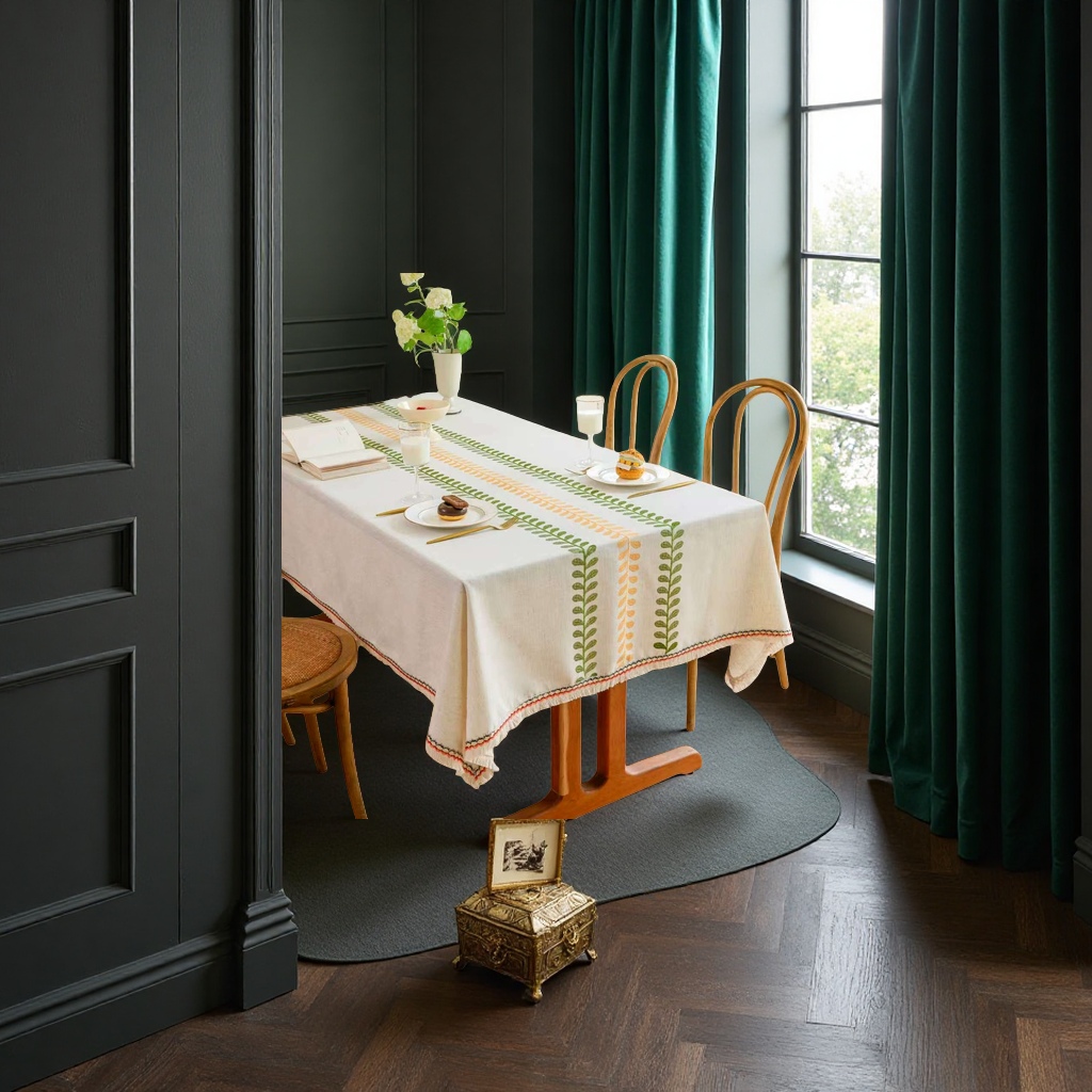 Thickened polyester and linen embroidered tablecloth, high-end heavy industry embroidered fabric, imitation linen tablecloth, coffee table fabric, square tablecloth cover fabric