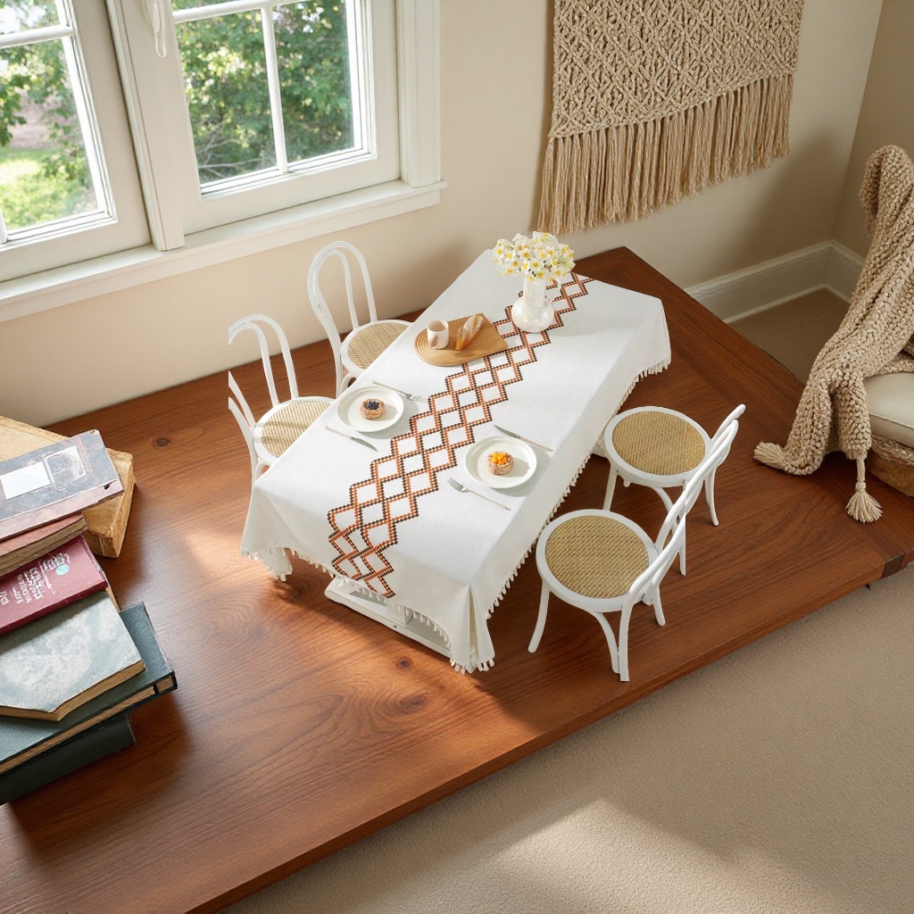 Ins-style fresh and light cotton and linen embroidered tablecloth, light waterproof and no-wash rectangular fabric dining table, coffee table, tablecloth and napkin Specification image