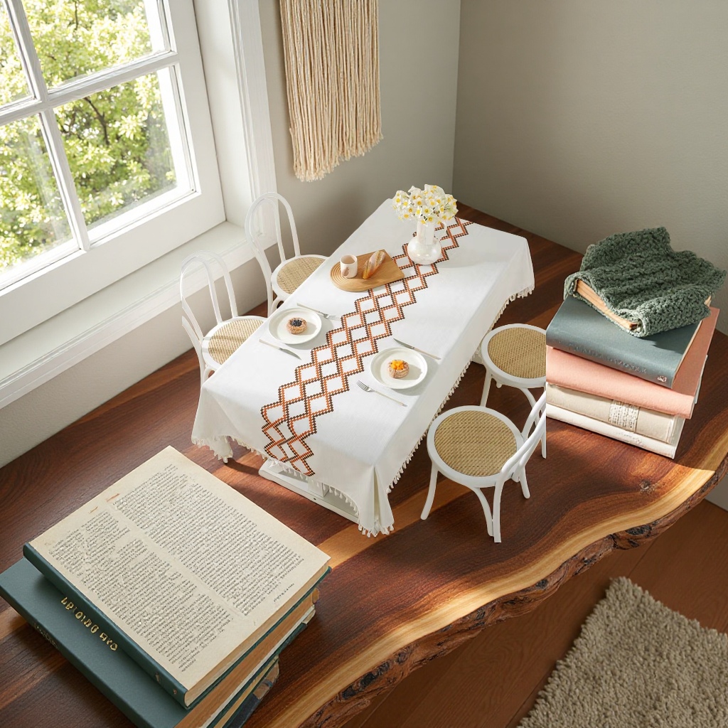 Ins-style fresh and light cotton and linen embroidered tablecloth, light waterproof and no-wash rectangular fabric dining table, coffee table, tablecloth and napkin details Picture