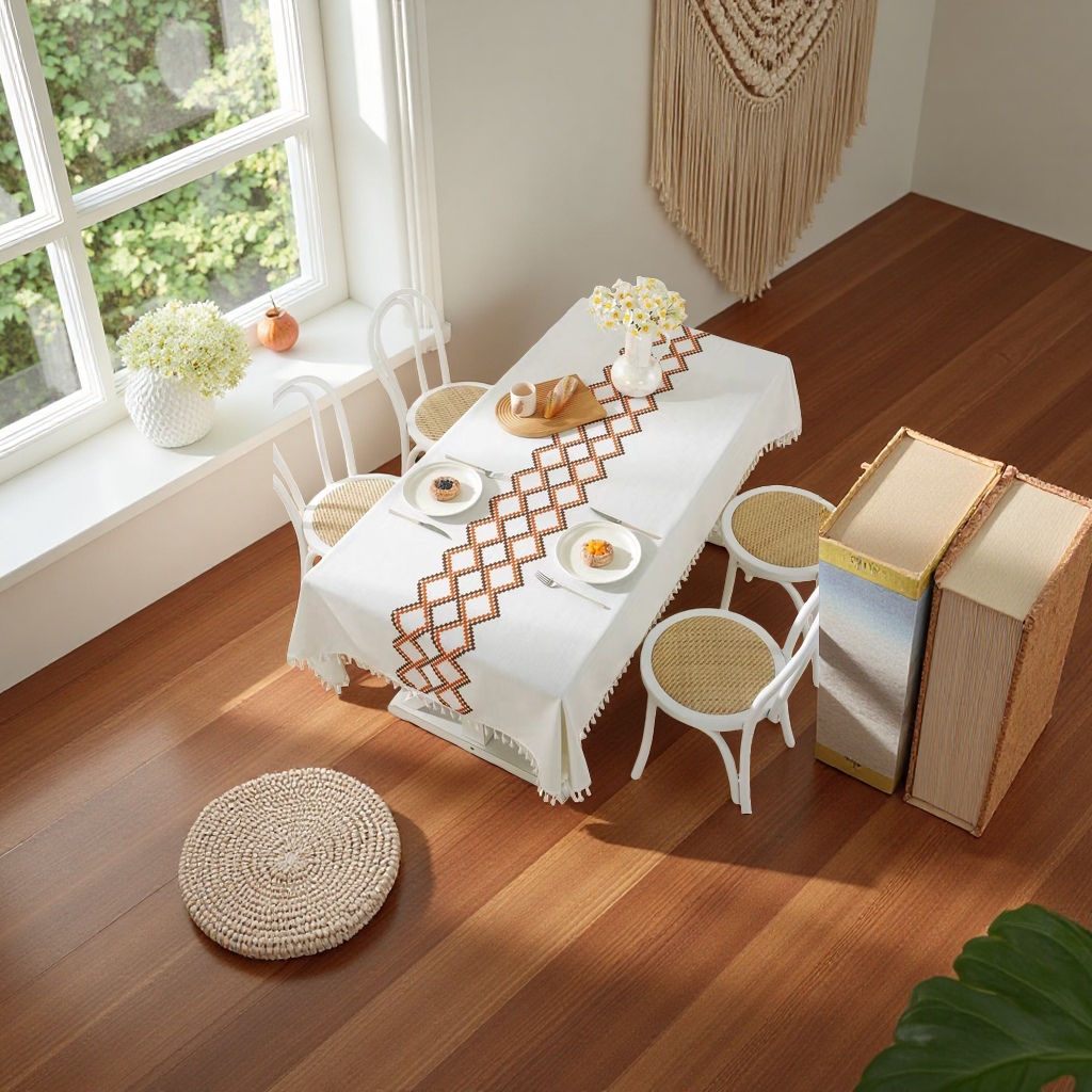 Ins-style fresh and light cotton and linen embroidered tablecloth, light waterproof and no-wash rectangular fabric dining table, coffee table, tablecloth and napkin Application Scenario