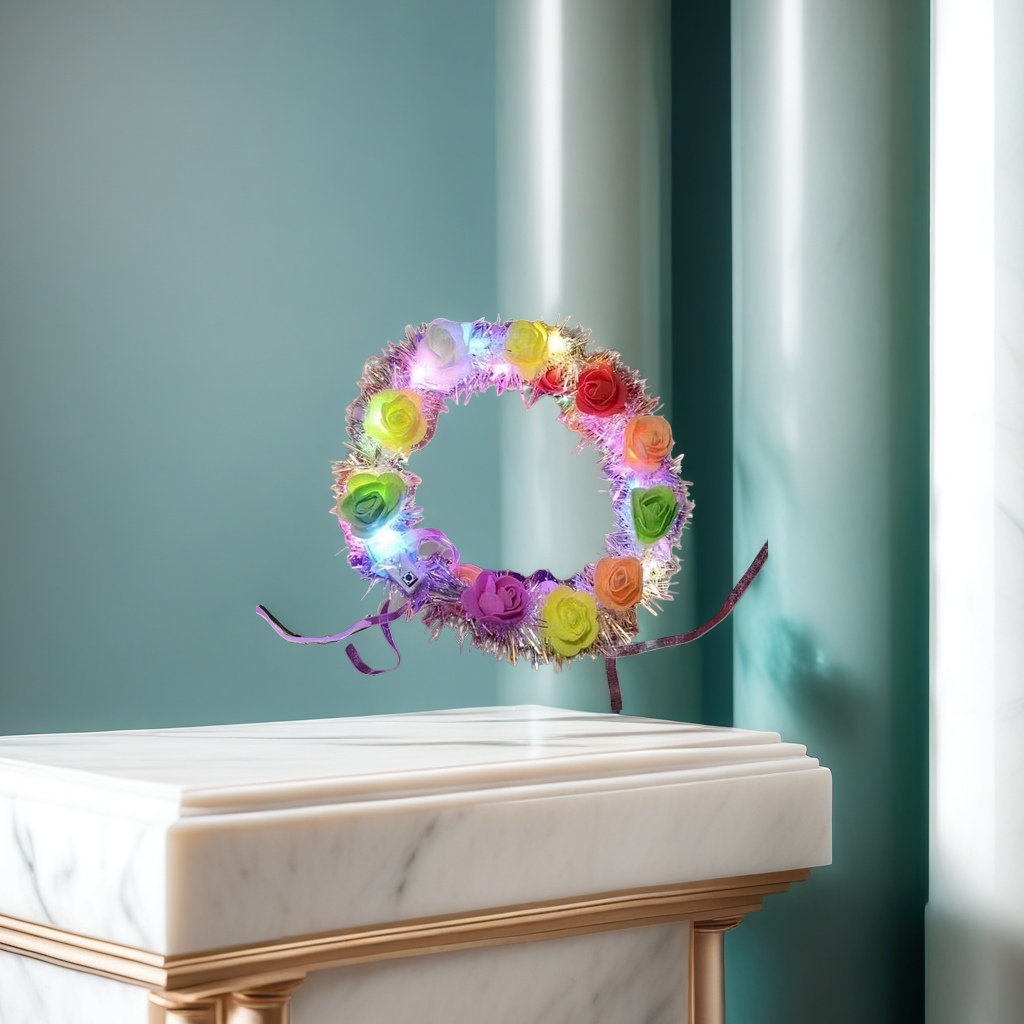 Luminous garland, gold thread, 10 lanterns, flower arrangement, day party decoration, headwear, rechargeable LED lights details Picture