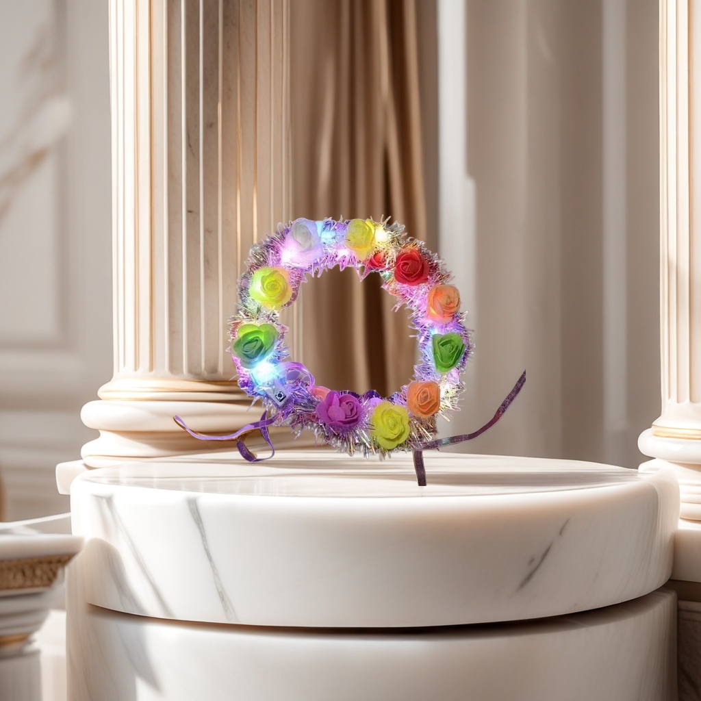 Luminous garland, gold thread, 10 lanterns, flower arrangement, day party decoration, headwear, rechargeable LED lights