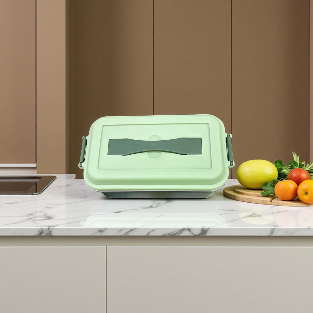 Green lunch box with lid, portable eco-friendly PP material lunch box