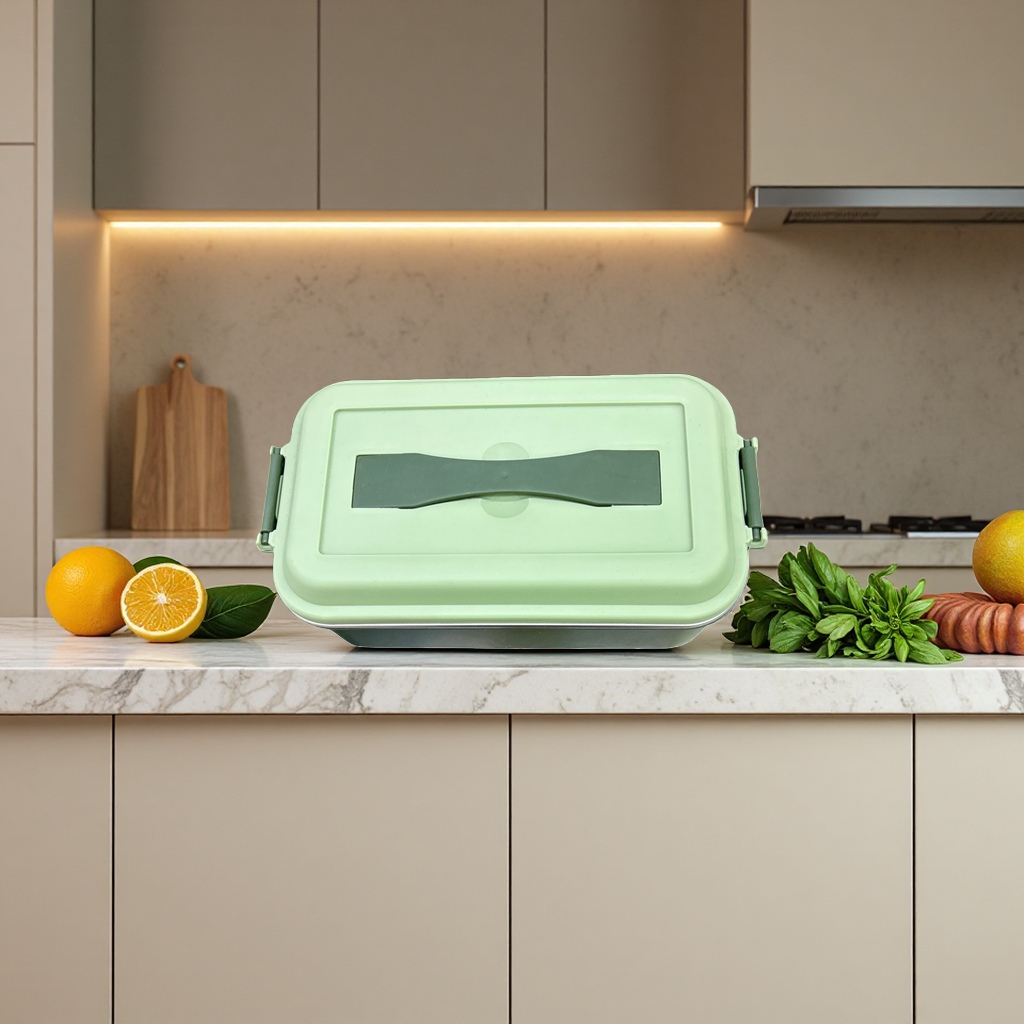 Green lunch box with lid, portable eco-friendly PP material lunch box details Picture