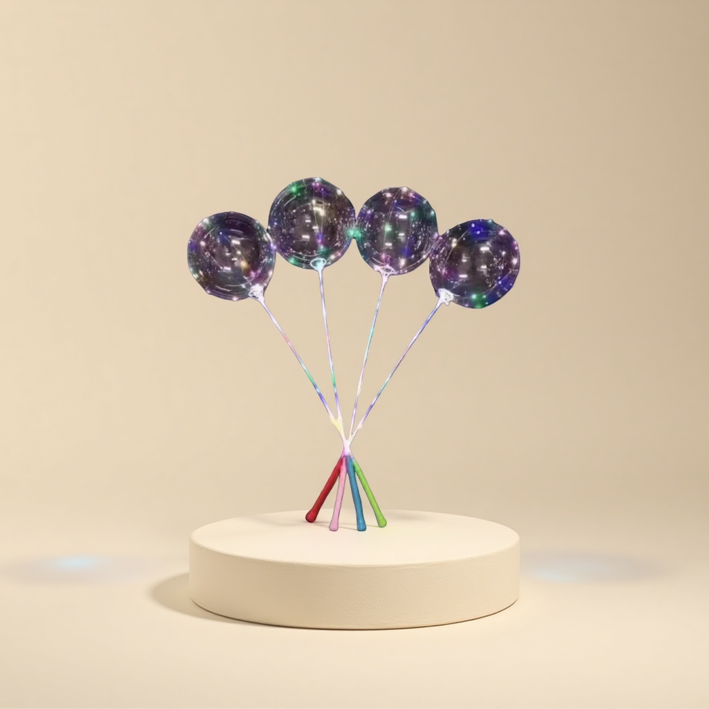 Luminous transparent balloons with LED lights and colorful handles for festive party decorations details Picture