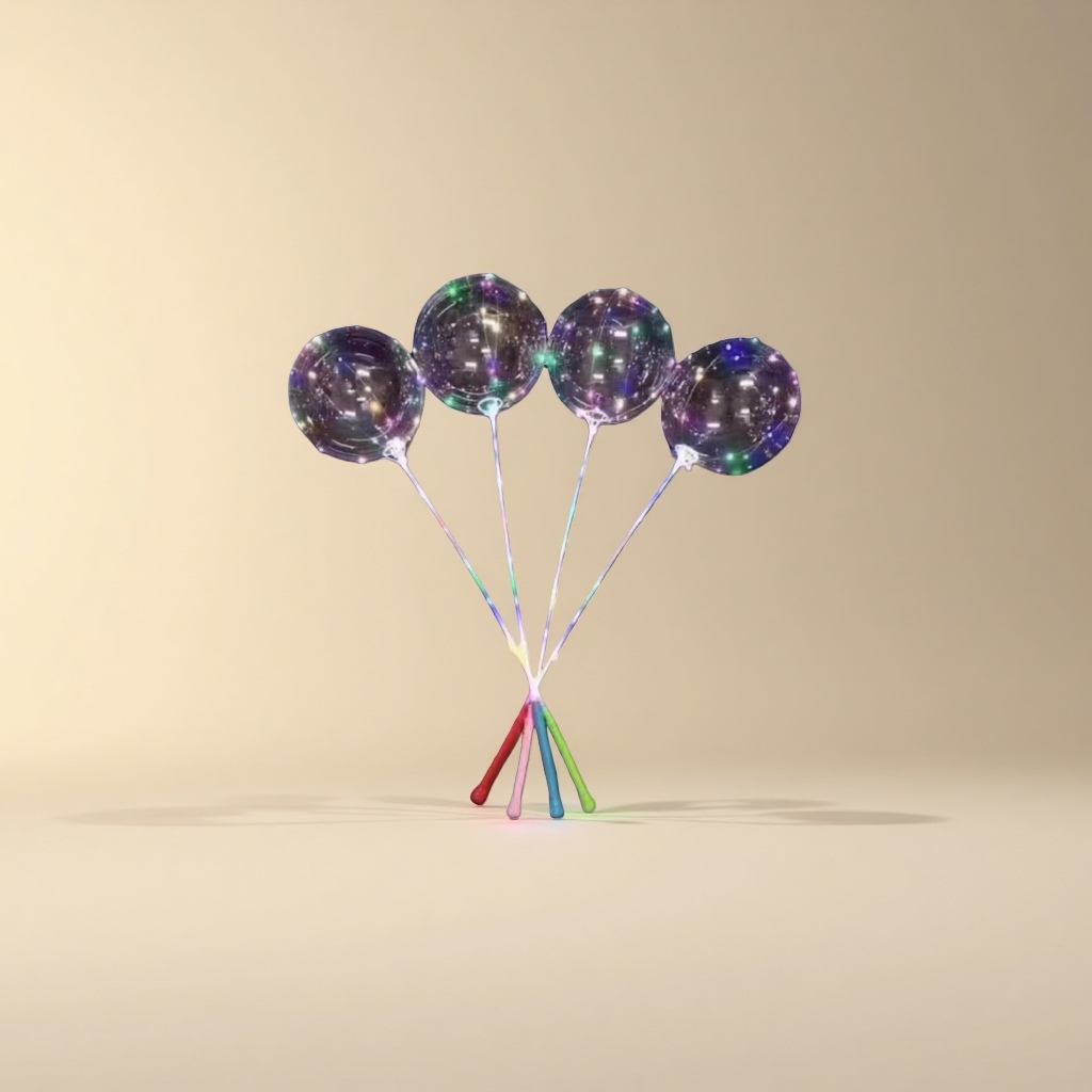 Luminous transparent balloons with LED lights and colorful handles for festive party decorations Specification image