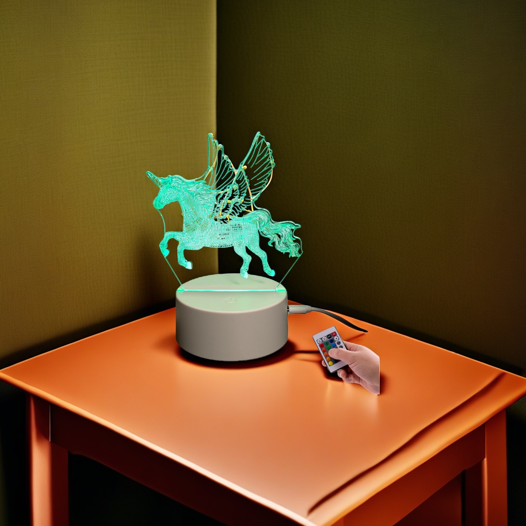 A cute and dreamy night light in the shape of a glowing unicorn for children's bedroom bedside atmosphere